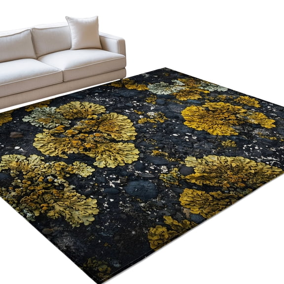 Gold Moss Area Rugs 4x6ft Stones Rustic Nature Art Floor Rug Non Slip Low Pile Ultra Soft Throw Carpet for Entryway Indoor Entrance Kitchen Bathroom