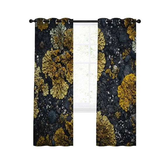 Gold Moss Blackout Curtains for Bedroom Living Room, Stones Rustic Nature Art 39 In Long Thermal Insulated Room Darkening Drapes Grommet Window Treatments, 27.5 x 39 In