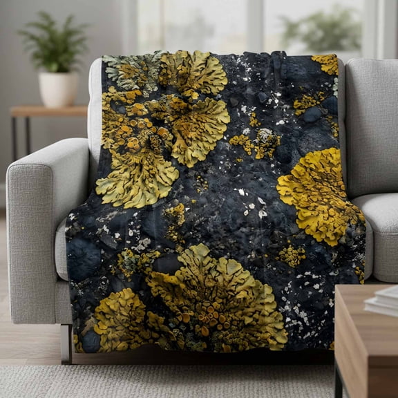 Gold Moss Fleece Throw Blanket Stones Rustic Nature Art Ultra Soft Fuzzy Cozy Flannel Throw Blanket for Couch Sofa Bed Car Travel, Ideal Gifts 40x50 Inches