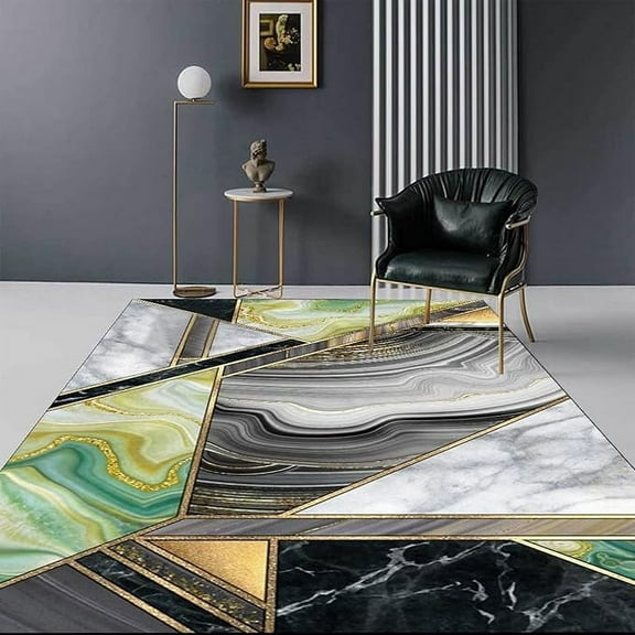 Gold Moss Grey Black Area Rug, Modern Geometric Abstract Rugs Floor Carpet, Indoor Non-Slip Rug For Room Sofa Living Room Mat Bedroom Home Decor Floor Mats 4 x 5ft