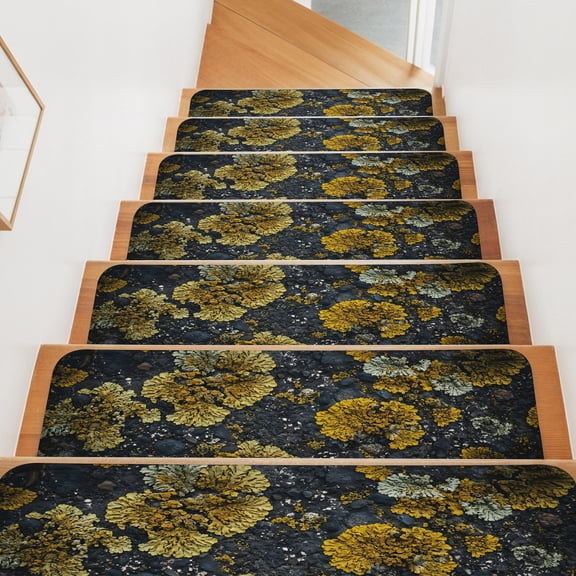 Gold Moss Stair Treads Non Slip for Steps Stones Rustic Nature Art 4 Pcs Reusable Adhesive Stair Runner Mats for Dogs Elders Carpet Treads Rugs for Staircase 8x30 In