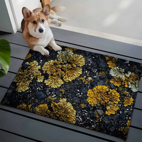 Gold Moss Washable Entry Rug 2x3 Stones Rustic Nature Art Low Pile Indoor Door Mat with Rubber Backing Thin Area Rug for for Entrance, Bedroom, Kitchen, Laundry, Bathroom