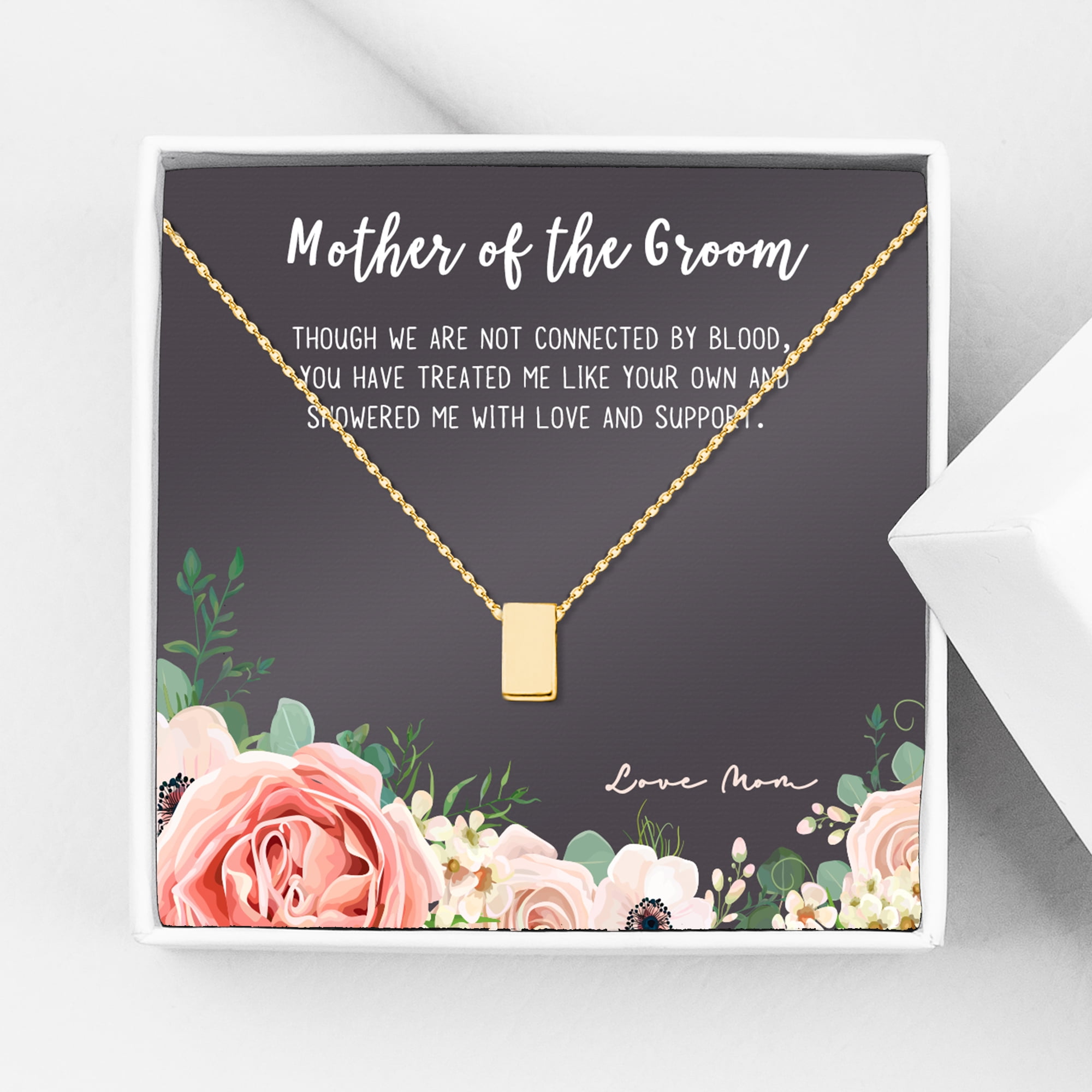 Gold Mother's Day Necklace for Mom, Mother of the Groom Gift, Wedding Day Gift, Wedding Gift for Mother of the Groom, Necklace and Card Jewelry Gift Box [Gold, No-Personalized Card]