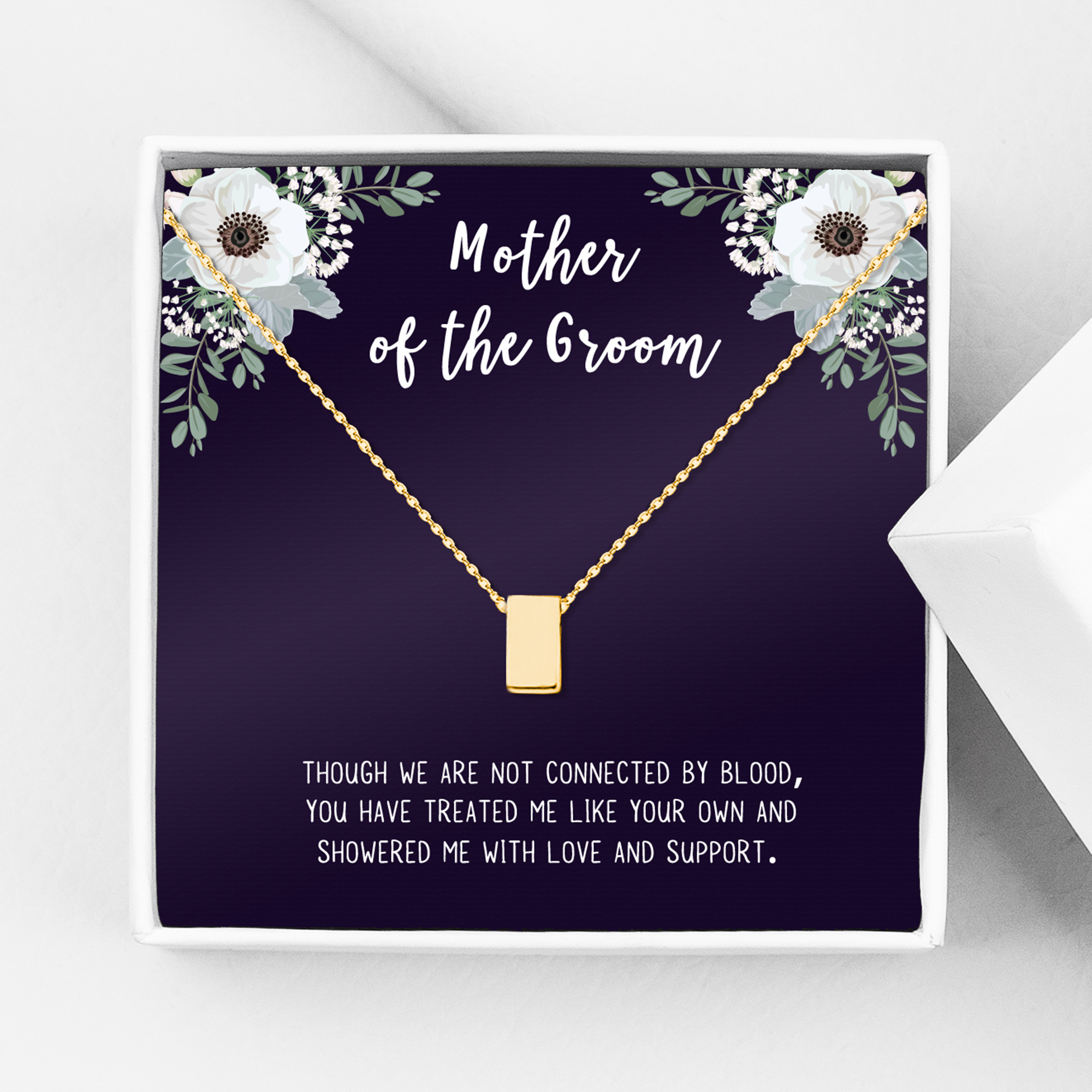 Gold Mother's Day Necklace for Mom, Mother of the Groom Gift, Wedding Day Gift, Wedding Gift for Mother of the Groom, Necklace and Card Jewelry Gift Box [Gold, No-Personalized Card]