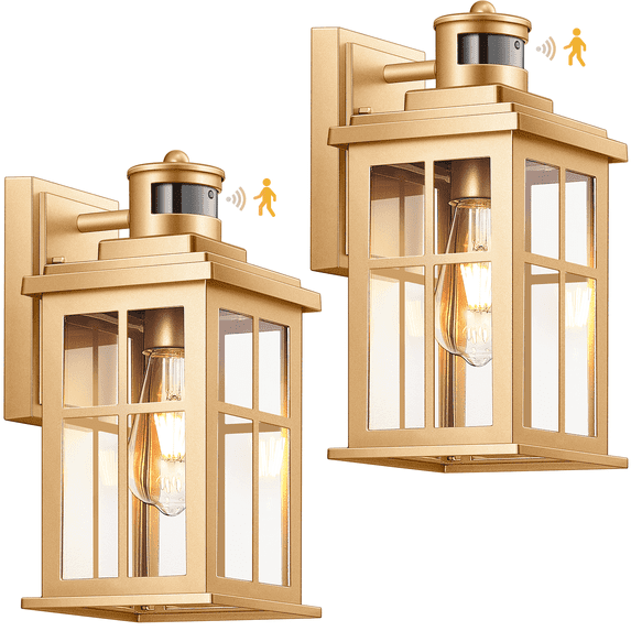 OPAXIS Gold Motion Sensor Outdoor Lights, Waterproof Exterior Lighting Fixtures, Aluminum Modern Outdoor Wall Lights Exterior, Transparent Glass Outdoor Porch Lights for House, Garden, Yard, E26 Base
