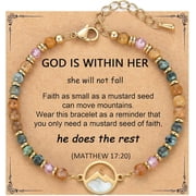 Gold Moving Mountains Mustard Seed Natural Stone Beaded Bracelet, Inspirational Christian Gifts for Women & Teen Girls