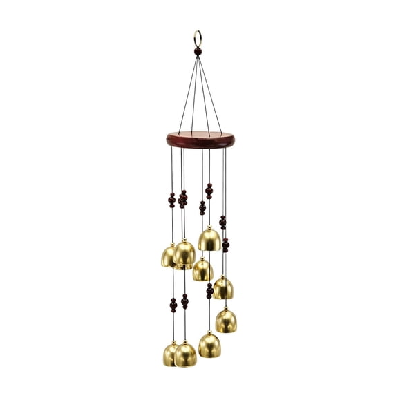 Gold Multi Bell Wind Chime, 10 Layer Alloy Bells Staggered, Solid Wood Top Ring, Rust Proof Finish, for Courtyard Doorway Patio Calming Decor