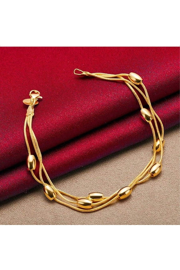 Gold Multi-Strand Snake Chain Smooth Bead Bracelet For Women Fashion Jewelry