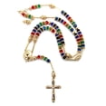 thumbnail image 1 of Gold/Multi Tone Praying Hands Jesus Cross 39" Glass Beads Rosary Necklace, 1 of 2