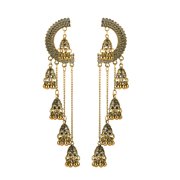 ZETSHION Gold Multiple Jhumki Bell Beaded Long Chain Tassel Dangle Earrings for Women Girls Bohemian Indian Chandelier Drop Half Circle Earring