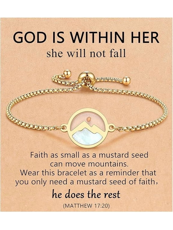 Gold Mustard Seed Bracelet for Women, Chain Bracelet with Cross Charm, Baptism Confirmation Catholic Christian Gift, Adjustable 6.7-8.7 Inch-god-