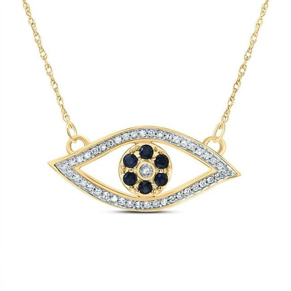 Gold N Diamonds 189472 0.17 CTW Diamond Channel 0.25 CT Rd-Bs Natural Gemstone Evil Eye Necklace, 18 in.