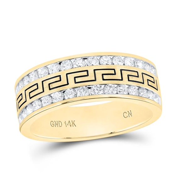 Gold N Diamonds 110111 14 KT Yellow Gold Mens Round Diamond Double Row Grecco Greek Key Wedding Band - 1 CTTW - Size 10