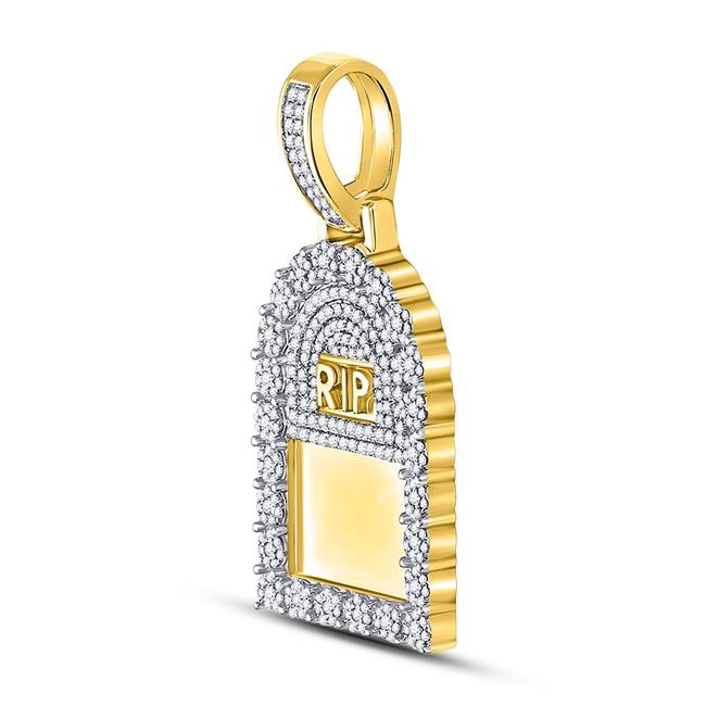 Gold N Diamonds 149532 10 KT Yellow Gold Mens Round Diamond Headstone Rip Picture Memory Pendant - 0.5 CTTW