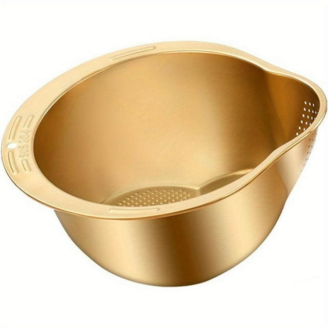 Gold NEWKBO 4in1 Stainless Steel Rice Washer Strainer Bowl Small