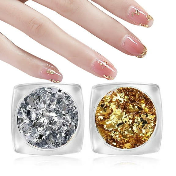 Gold Nail Foil Flakes Gold Silver Nail Art Foil Flakes Glitter Sequins Colorful Nail Powder Metallic Leaf Flakes Colored Gilding Flakes Craft Foil