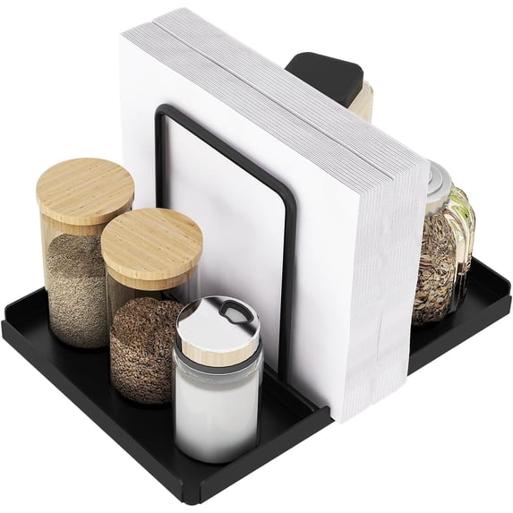 Gold Napkin Holder for Table, Metal Napkin Storage with Salt and Pepper Shakers Caddy for Dining Table Decor