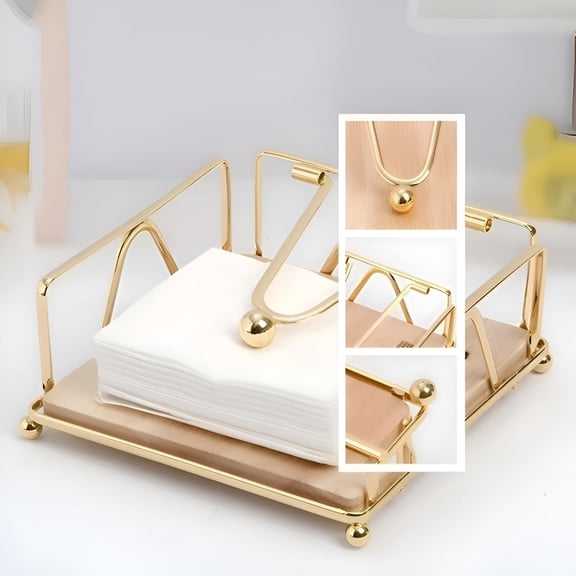 Gold Napkin Holder for Table with Weighted Arm, Square Metal Flat Napkin Holder for Kitchen Dinner Countertop Outdoor Table