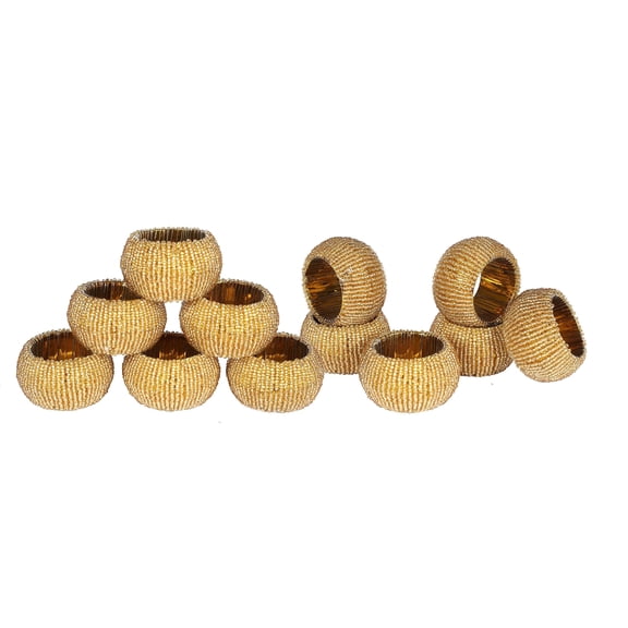 Gold Napkin Ring, Napkin Rings Set of 12, Beaded Napkin Holders, Round Napkin Rings Bulk for Christmas Party Decoration, Dinning Table, Everyday, Family Gatherings - Set Your Table with Style - Gold