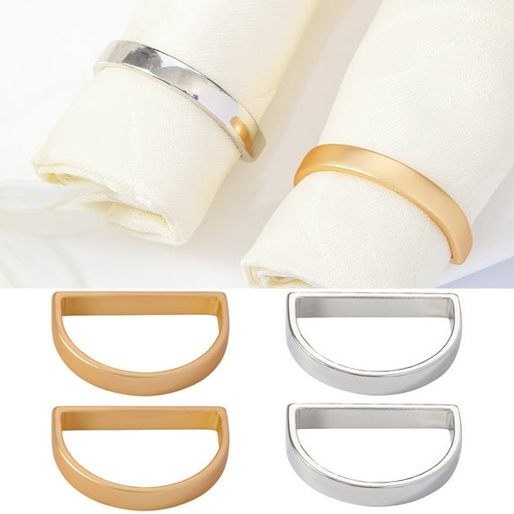 Gold Napkin Rings, 2 PCS Metal Elegant Napkin Rings, Napkin Holders Buckles for Wedding, Dinner, Parties, Weddings Receptions (Semicircle)