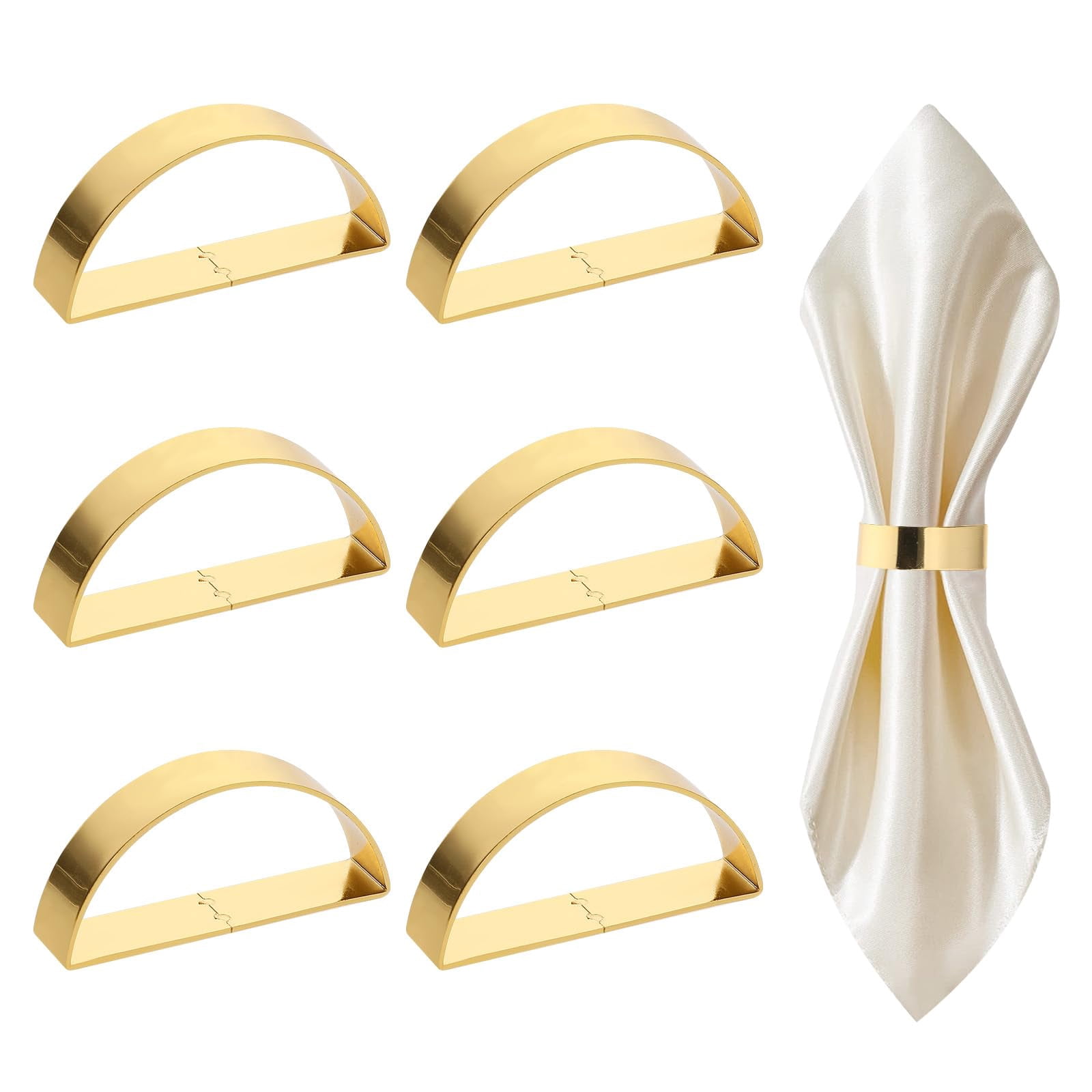 6 Pcs Gold Napkin Rings - Semicircle Metal Napkin Holders For Thanksgiving Christmas Wedding Table Decor