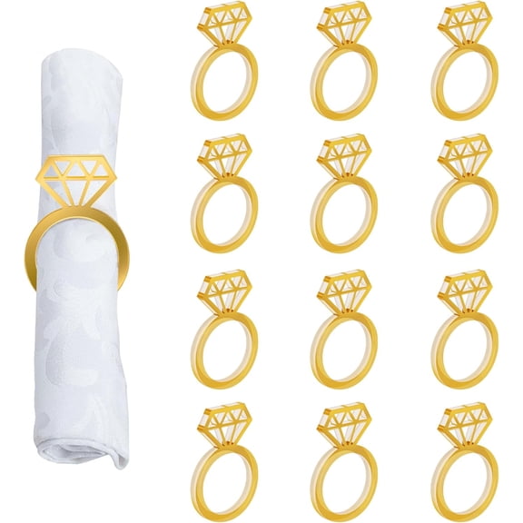 Gold Napkin Rings Set of 12,Acrylic Mirror Diamond Napkin Ring Holders for Wedding Centerpiece Table Decorations, Bridal Brunch,Family Dinner, Bridal Shower or Anniversary Decor