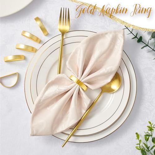 Gold Napkin Rings Set of 12, Semicircle Metal Bright Gold Napkin Holder Buckles, Fall Thanksgiving Christmas Napkin s Rings for Dinner Table Decor, Wedding, Banquet, Party, Easter