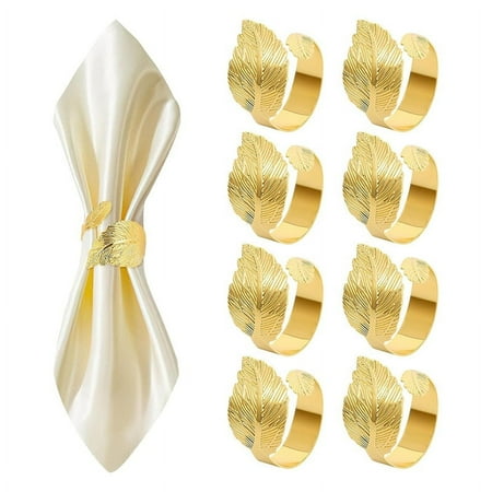 Gold Napkin Rings Set of 8,Leaf Bulk Napkin Rings,Cloth Napkin Holder Ring Dining Table Decorations for Easter Weddings