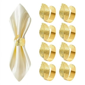 Gold Napkin Rings Set of 8,Leaf Bulk Napkin Rings,Cloth Napkin Holder Ring Dining Table Decorations for Easter Weddings
