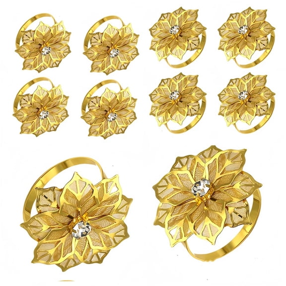 Gold Napkin Rings, Thanksgiving Christmas Napkin Rings Set of 24, Table Decor for Festival Party - Floral