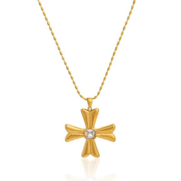 Gold Natural Diamond Cross Pendant Necklace 14k Gold Plated Sterling Silver