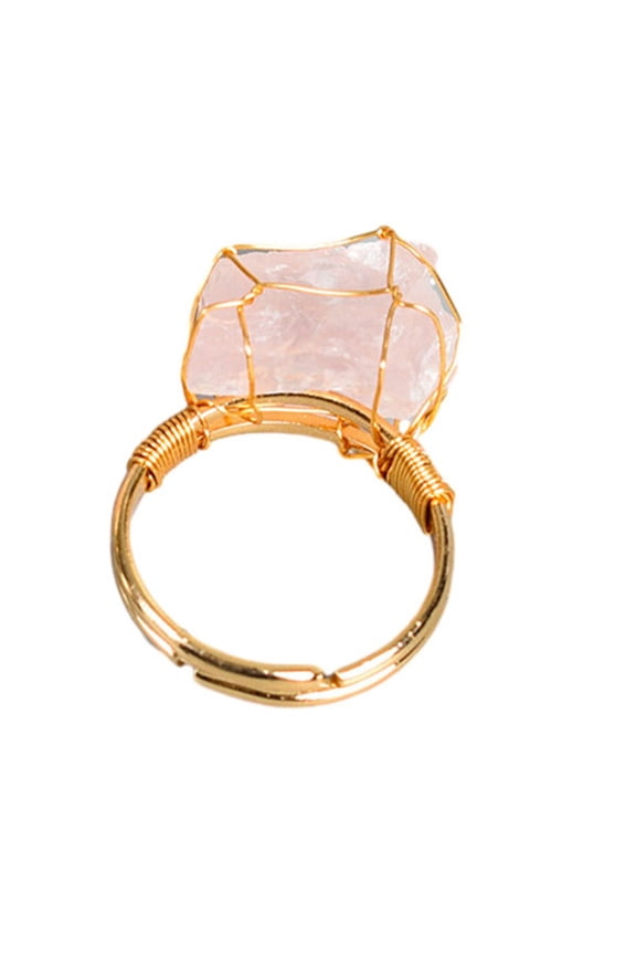 Gold Natural Raw Stone Ring Ring Ring Irregular Crystal Hand Winding Adjustable
