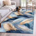 thumbnail image 1 of Gold Navy Feather Area Rugs 3x5 ft Oil Painting Simple Blue Style Abstract Washable Rug Non Slip Indoor Carpet Absorbent Floor Mat for Living Room Bedroom Dining Room, 1 of 9