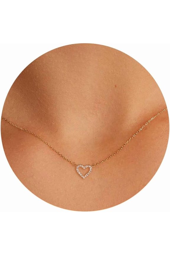 Gold Necklace-14K Gold Plated CZ Butterfly Heart Star Moon Infinity Starfish Cubic Zirconia Accented Dainty Necklace for Women 16.5”+2” ext