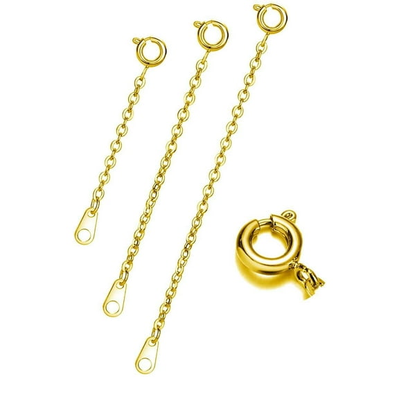Gold Necklace Extenders Delicate 2",3",4"Inches Necklace Extension Chain Set for Layering Necklaces, Chain Extender with Durable Spring Ring Clasp