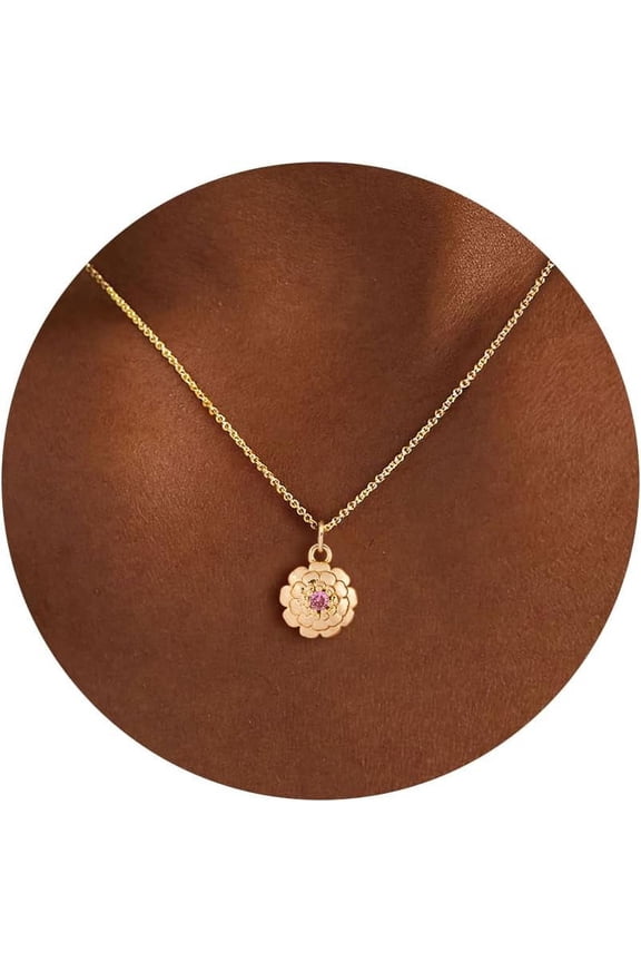 Gold Necklace For Women-14K Gold Plated Dainty Birth Flower Necklace Floral Birthstone Necklace For Women Birth Month Flower Necklace Jewelry[o6836]