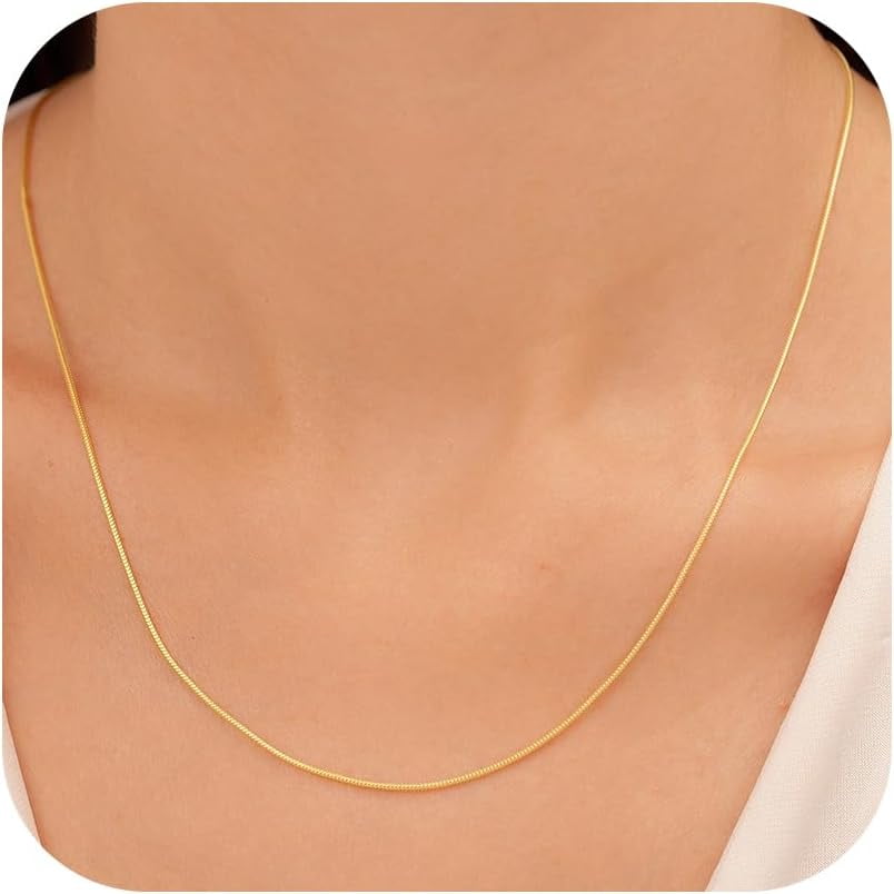 Gold Necklace For Women 18K Gold Plated Round Snake Chain Necklace 1
