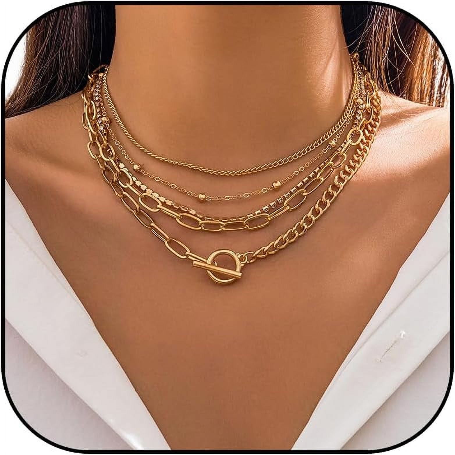 Gold Necklace Stack Boho Layered Necklaces For Women Trendy Pearl Necklaces Christmas Gifts Stocking Stuffers[Z392]