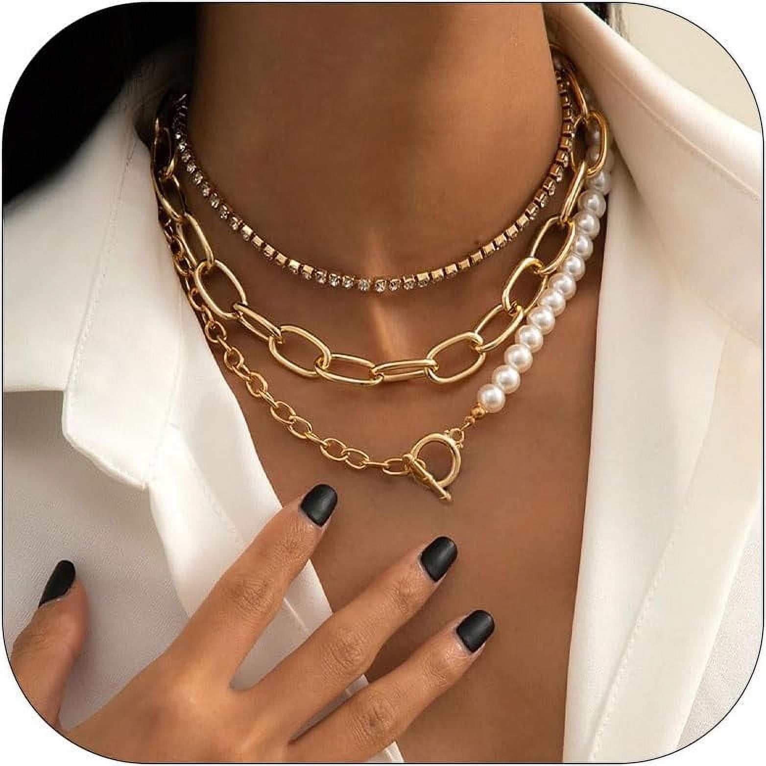Gold Necklace Stack Boho Layered Necklaces For Women Trendy Pearl Necklaces Christmas Gifts Stocking Stuffers[Z395]