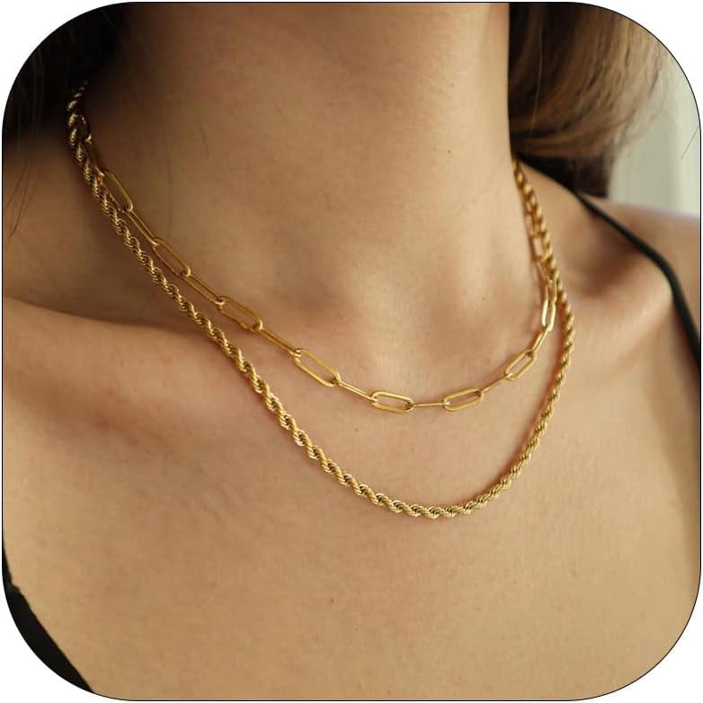 Gold Necklace Stack Boho Layered Necklaces For Women Trendy Pearl Necklaces Christmas Gifts Stocking Stuffers[Z405]