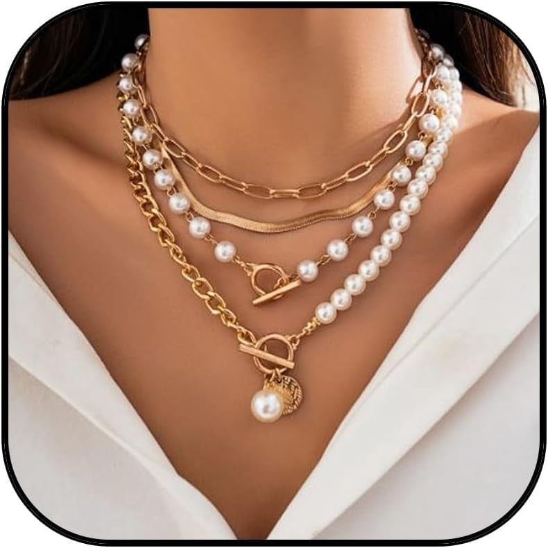 Gold Necklace Stack Boho Layered Necklaces For Women Trendy Pearl Necklaces Christmas Gifts Stocking Stuffers[Z411]