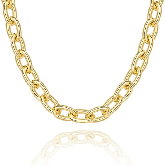 Gold Necklace for Women, 14K Gold Plated Dainty Chain Choker Chunky Figaro Snake Mariner Cuban Link Chains, Adjustable Trendy Necklaces Handmade Jewelry