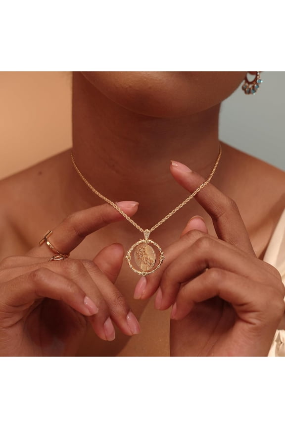 Gold Necklace For Women Birth Flower Necklace With Birthstone 14K Gold Plated Dainty Rotating Coin Pendant Necklace Personalized Birth Month Jewelry For Birthday Mother'S Day Gift 12 Month[o374]