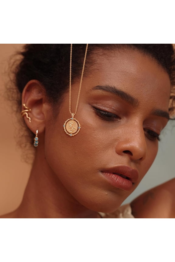 Gold Necklace For Women Birth Flower Necklace With Birthstone 14K Gold Plated Dainty Rotating Coin Pendant Necklace Personalized Birth Month Jewelry For Birthday Mother'S Day Gift 12 Month[o371]