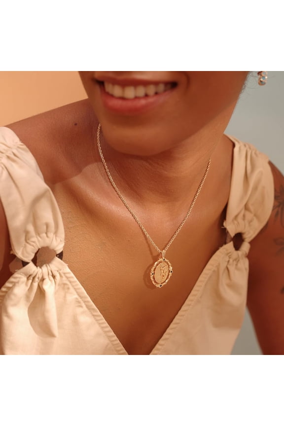 Gold Necklace For Women Birth Flower Necklace With Birthstone 14K Gold Plated Dainty Rotating Coin Pendant Necklace Personalized Birth Month Jewelry For Birthday Mother'S Day Gift 12 Month[o376]