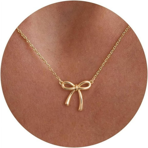 Gold Necklace for Women - Bow Necklace 14K Gold Plated Dainty Cubic Zirconia Bow Necklace Small Bow Necklace Trendy Necklaces for Women Minimalist Jewelry