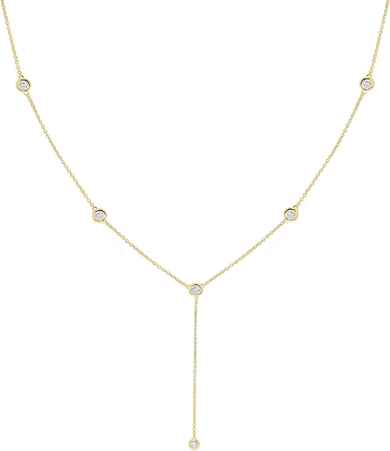Gold Necklace for Women, Dainty Gold Long Necklaces 14k Gold Plated Prom Bar CZ Lariat Necklace Simple Choker Necklaces for Women Trendy Boho Fashion Costume Jewelry Womens