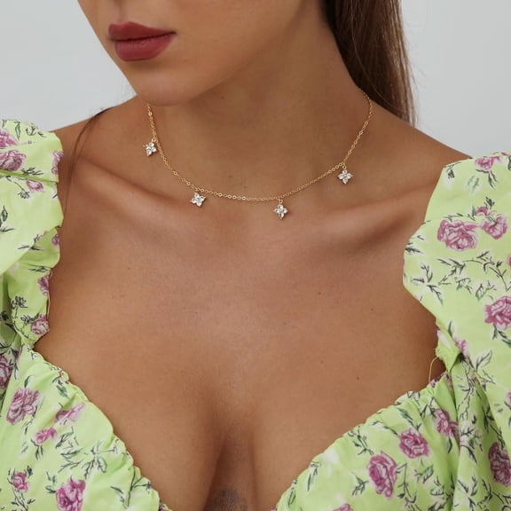 Gold Necklace For Women,Dainty Gold Necklaces 14K Gold Plated Diamond Necklaces Cute Cz Solitaire Choker Necklaces For Women Simple Cubic Zirconia Pendant Necklace Trendy Jewelry Gifts[o1530]