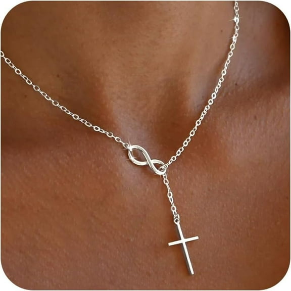 Gold Necklace for Women Dainty Infinity Cross Pendant Necklace Non Tarnish & Waterproof Layered CZS Jewelry for Everyday Wear Simple Trendy Choker Minimalist Faith Christian Cross Gifts