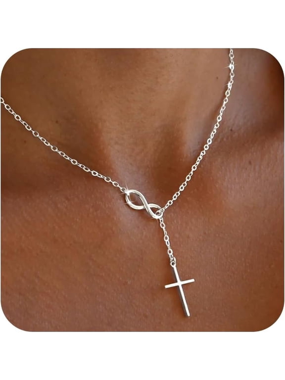 Gold Necklace for Women Dainty Infinity Cross Pendant Necklace Non Tarnish & Waterproof Layered CZS Jewelry for Everyday Wear Simple Trendy Choker Minimalist Faith Christian Cross Gifts